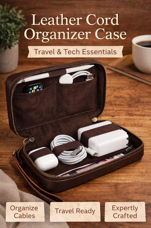 Personalized Leather Cable Organizer – Monogrammed Travel Tech Pouch | Groomsmen Gift