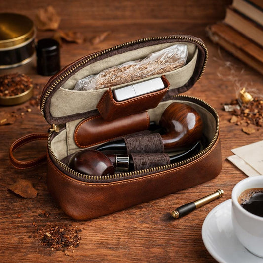 Personalized Leather Pipe Case – Custom Engraved Tobacco Pouch for 2 Pipes