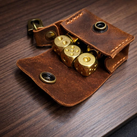 Personalized Leather Dice Pouch – Solid Brass Dice Set | Luxury EDC Gaming Gift